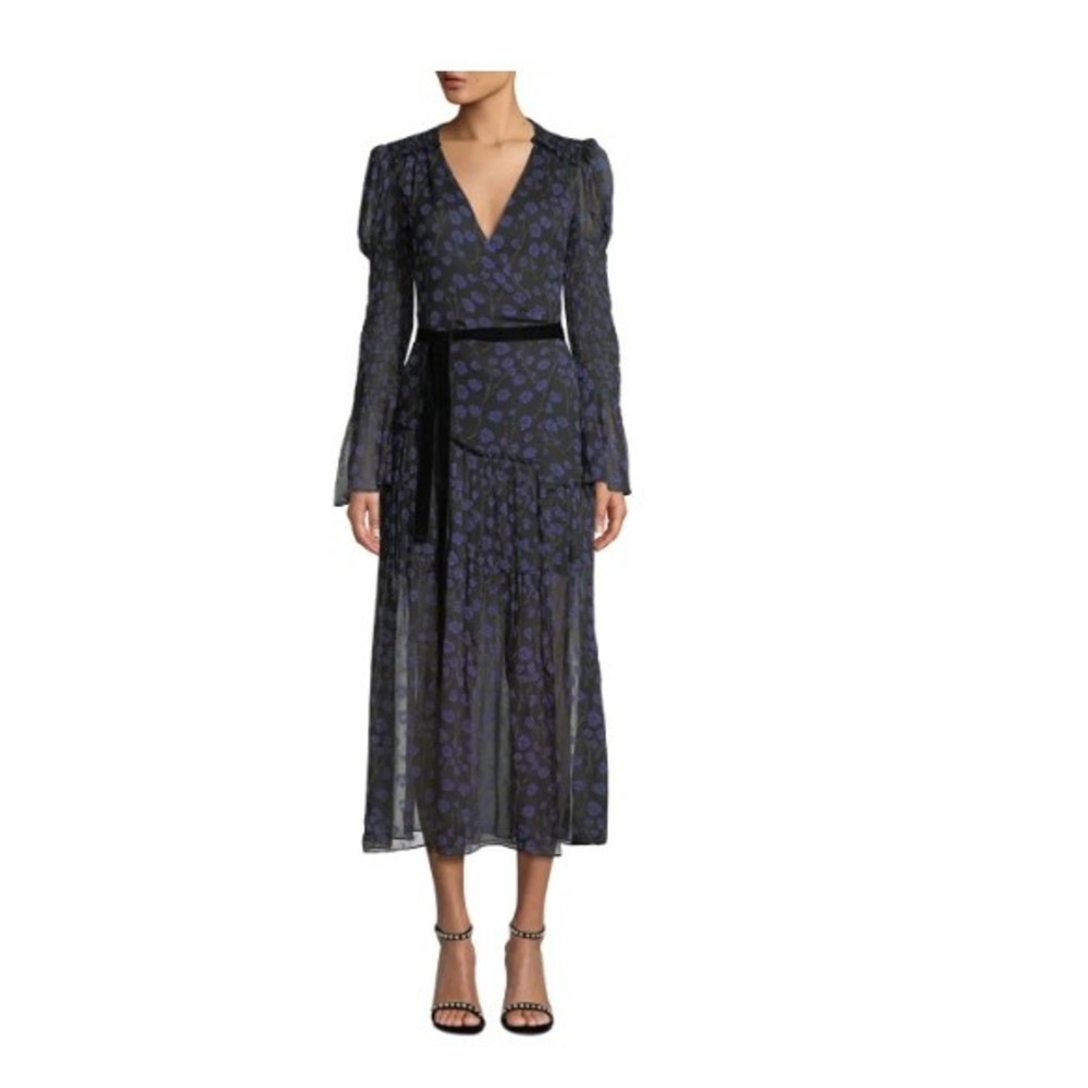 Diane Von Furstenberg Womens Ani Floral Print Smocked Silk Wrap Dress Size 2
